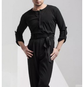 Black white latin ballroom dance shirts for men youth male waltz tango flamenco competition dance tops for Man